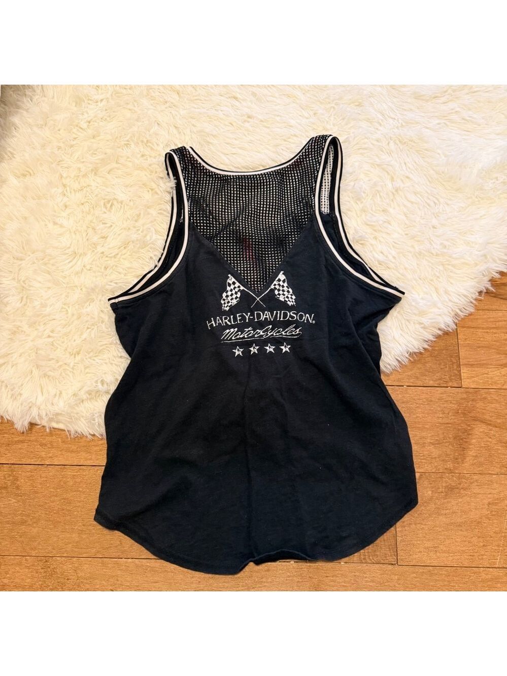 Harley Davidson Mesh Henley Tank Top Womens Large Black Biker Core 96143-18VW - Picture 4 of 6